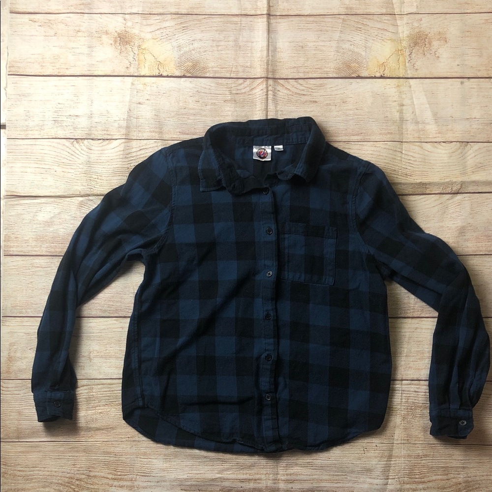 Grunge Grateful Dead Blue Plaid Button-Down Shirt